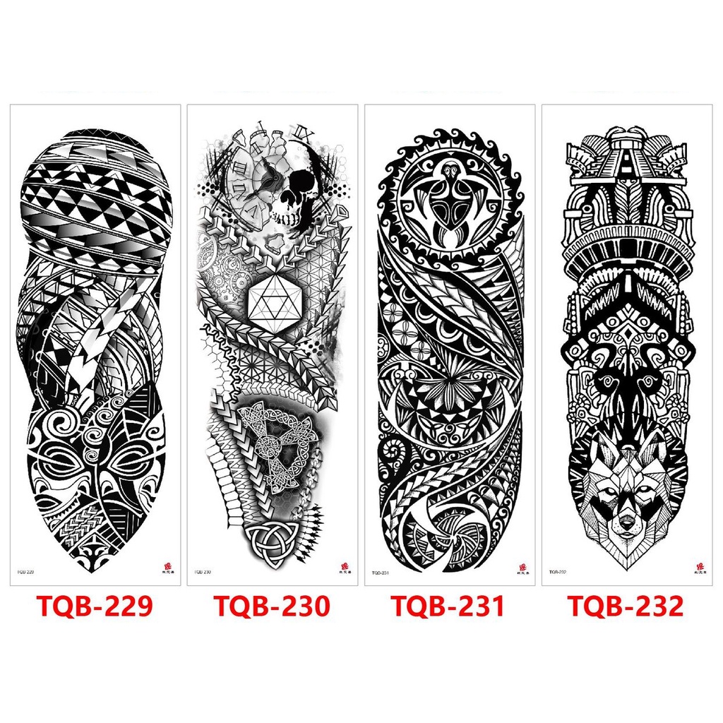 Black Totem Full Arm Cool Tattoo Sticker Realistic Waterproof Temporary Fake Tattoo Black Full Arm for Men Boys