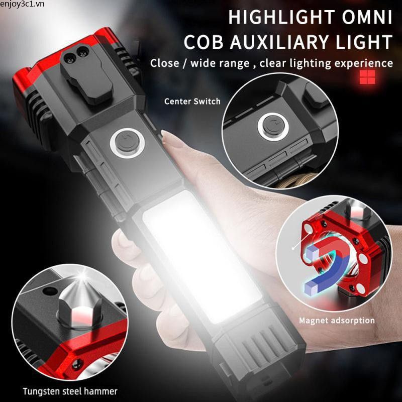 Đèn Pin Led Đèn Pin Đa Năng Từ Tính Đèn Pin Khẩn Cấp Gia Dụng Sạc Dự Phòng Usb Đèn Pin Búa An Toàn Ô Tô Ngoài Trời LIFE08