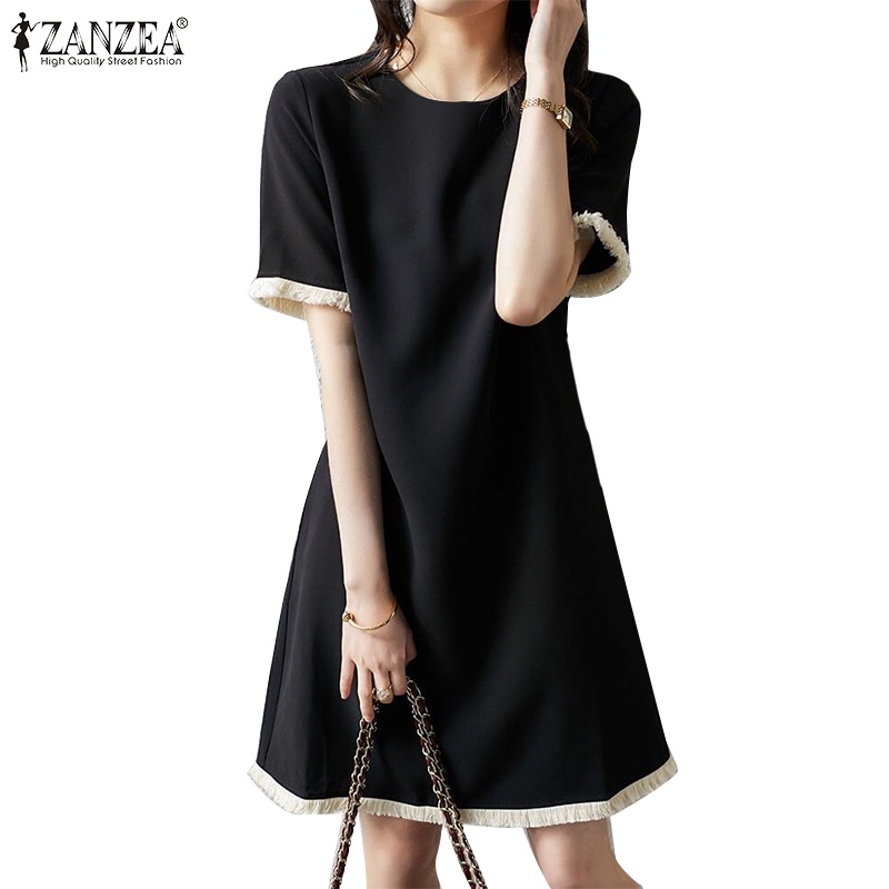 Đầm nữ ZANZEA dài tay cổ tròn dáng dài rộng thời trang Hàn Quốc