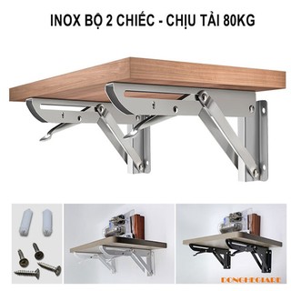 Bản lề gấp gọn ke đỡ bàn thông minh treo tường chịu lực bằng sắt và inox chân pát chữ L dài 20 30 40 50cm