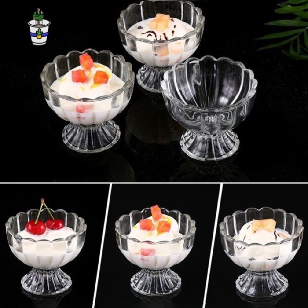 Cốc Đựng Kem / Nước Ép Lạnh Bằng Thủy Tinh Dày Trong Suốt Hình Bông Hoa Sáng Tạo