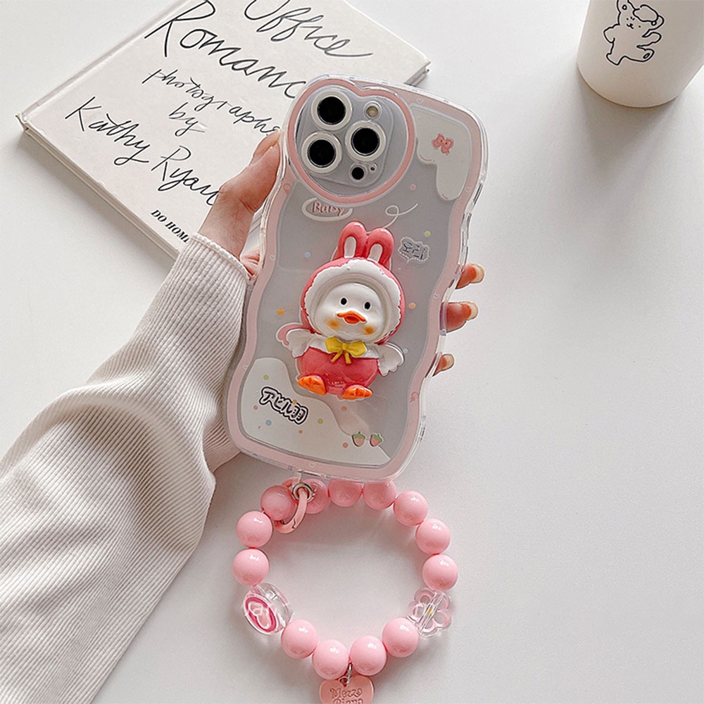 Ốp Điện Thoại TPU Dẻo Họa Tiết Chú Vịt 3D Dễ Thương Chống Sốc Kèm Vòng Đeo Tay Cho IPhone 11 12 13 14 Pro Max 14 Plus