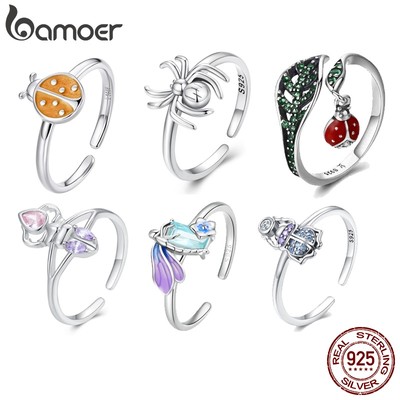 Bamoer Nhẫn Hở Bạc 925 Hình Côn Trùng Dễ Thương Sr848