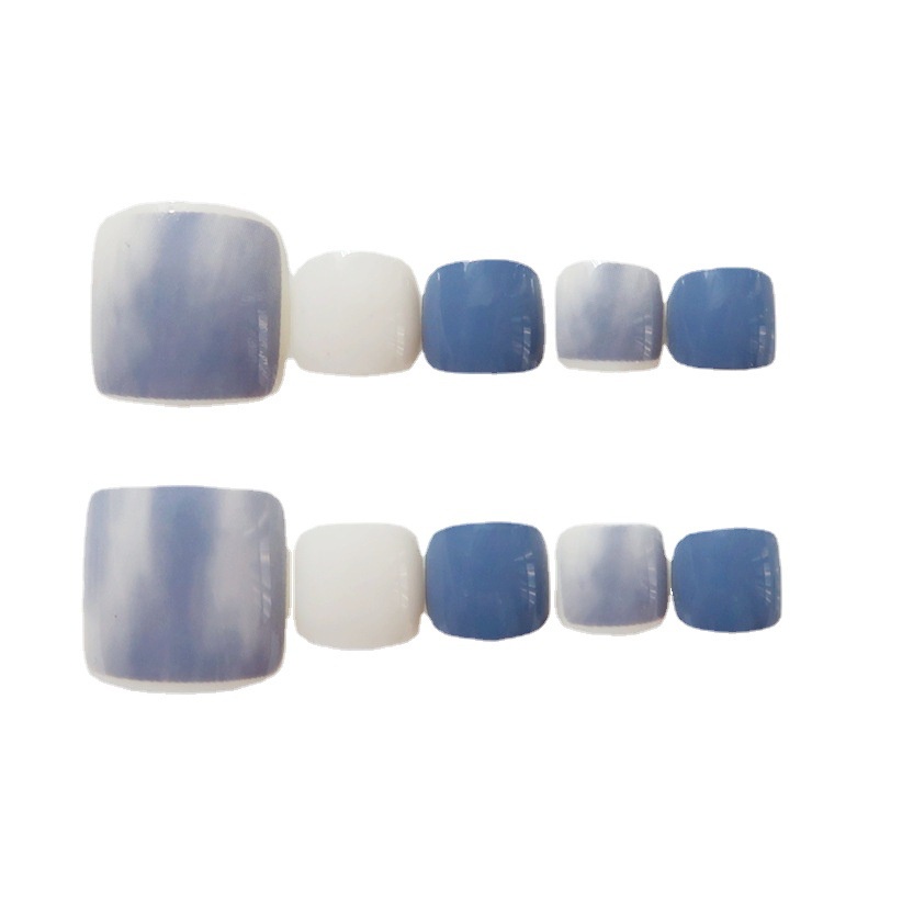 Set 24 móng chân giả, móng up, họa tiết vân mây xanh J141 kèm keo