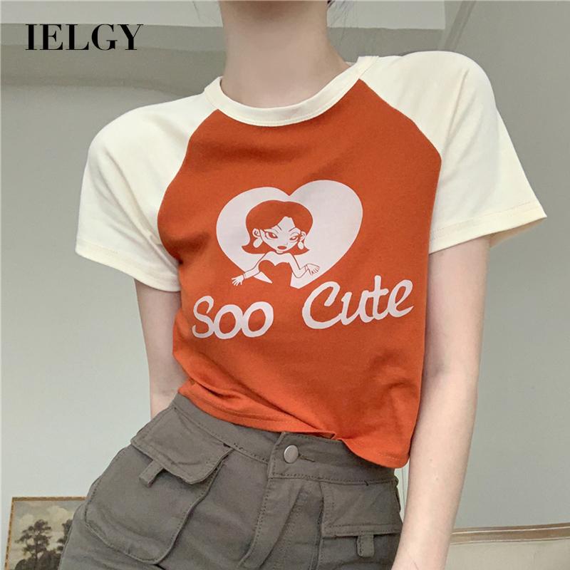 IELGY Áo Thun Tay Ngắn Dáng Ôm Màu Sắc Tương Phản Thời Trang Cho Nữ