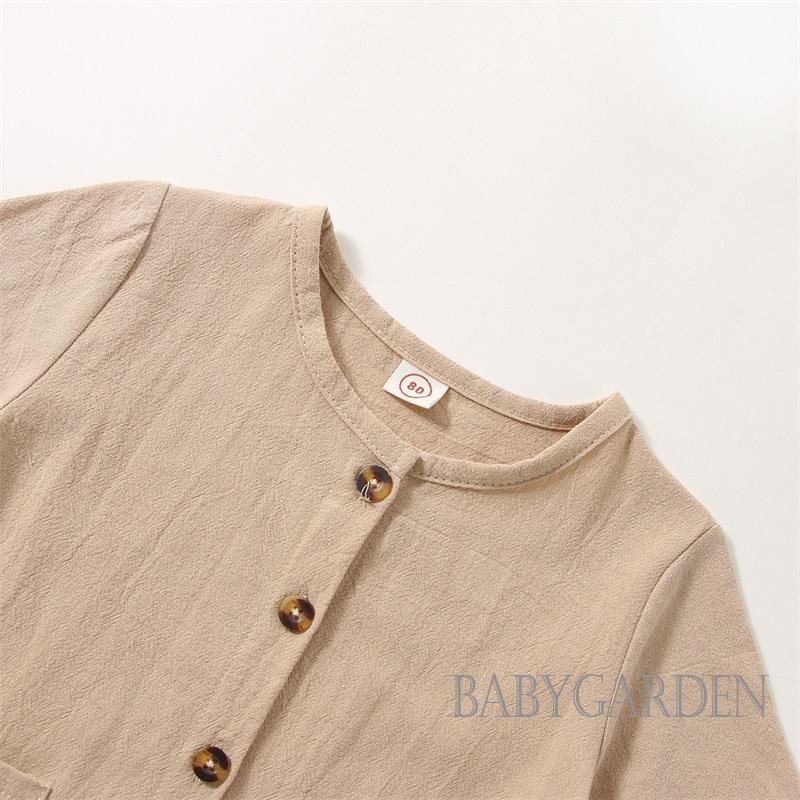 Bộ Áo Thun Tay Ngắn Màu Trơn Cài Nút Phối Quần Short Co Giãn Thời Trang Cho Bé Trai 6 Tháng - 5 Tuổi