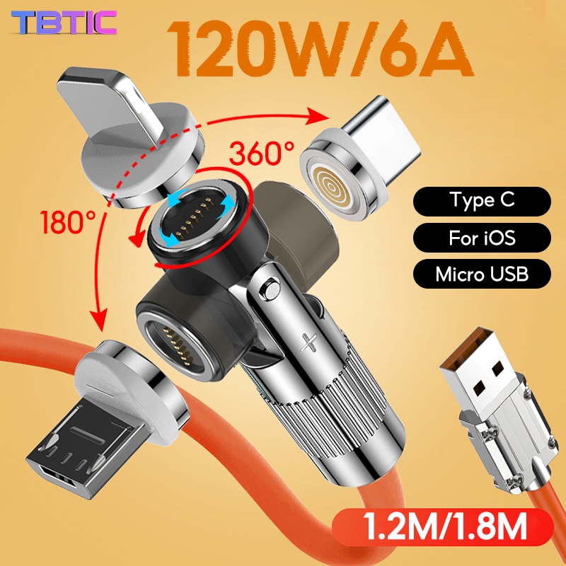 Cáp sạc nhanh TBTIC 6A 120W 540O cổng Type C Micro USB thích hợp cho iPhone Samsung