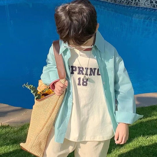 Áo Sơ Mi Tay Dài Màu Trơn Chất Liệu Cotton Thời Trang Cho Bé Trai