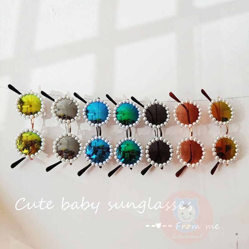 Kính Chống Nắng LAA6-Boys Tròng Tròn Đính Ngọc Trai Chống Tia Cực Tím Phong Cách Retro Cho Nữ