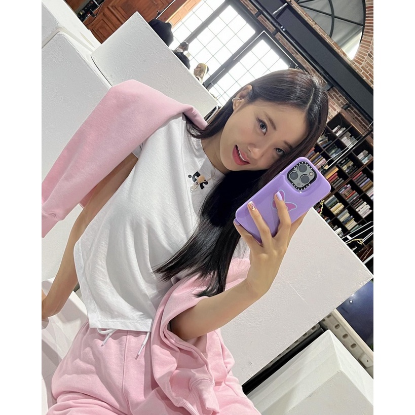 Hàng Có Sẵn Áo Thun Cotton Nguyên Chất Ngắn Tay Trễ Vai Trước Phong Cách Hàn Quốc Cho Nữ