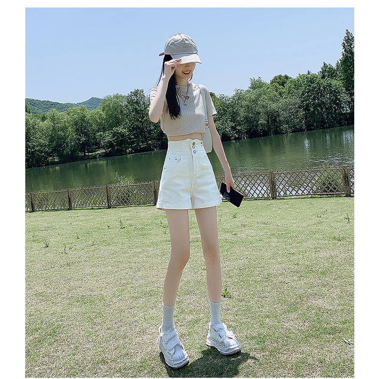 QADCOL  Quần Short denim Siêu Mỏng Lưng Cao Che Bụng Thời Trang Mùa Xuân Cho Nữ