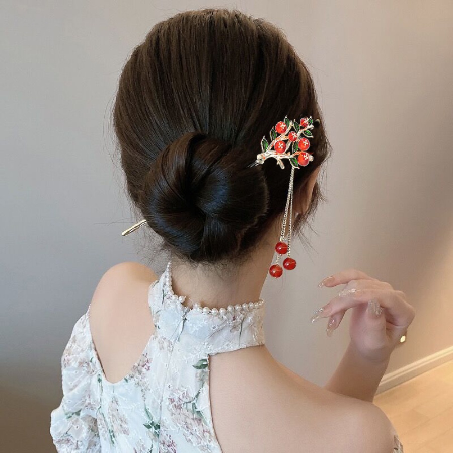 Trâm Cài Tóc Kim Loại Đính Hạt Pha Lê Và Tua Rua Phong Cách Hàn Quốc Mới