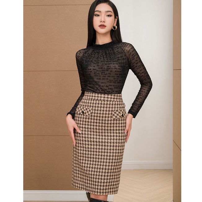 Chân váy dạ tweed kẻ dáng ôm thanh lịch Orchid GD8O651