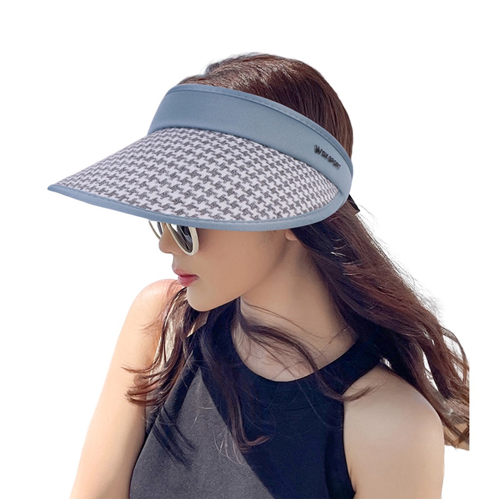 Mũ Chống Nắng Thoáng Khí Không Chóp Vành Dài Màu Sắc Tương Phản Có Thể Điều Chỉnh Bảo Vệ Khuôn Mặt Cho Nữ