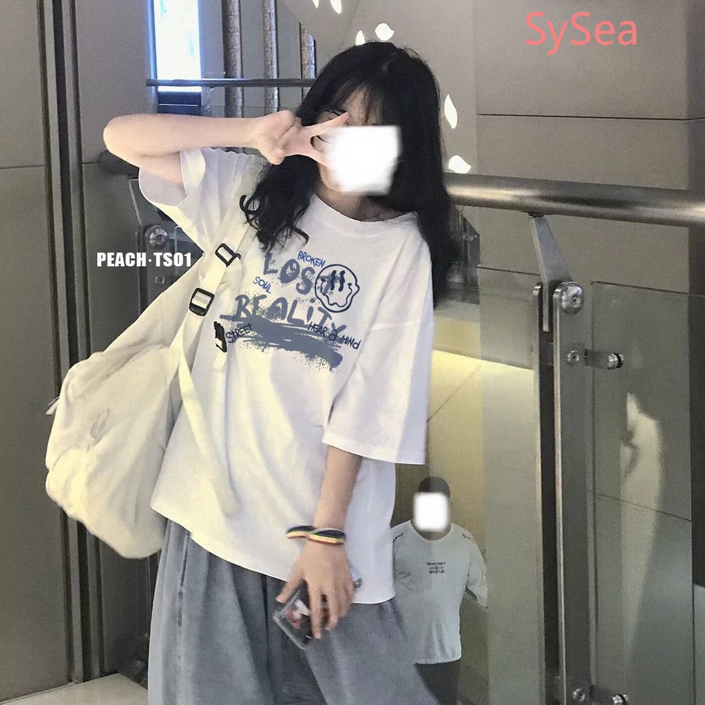Áo Thun Dáng Rộng Cổ Tròn In Chữ Kiểu Hàn Quốc Thời Trang Mùa Hè Cho Nữ