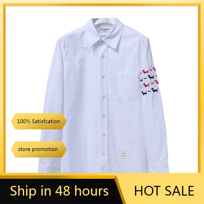 Áo Sơ Mi Tay Dài Vải Oxford Thêu Họa Tiết THOM BROWNE Thời Trang Cho Nam Và Nữ
