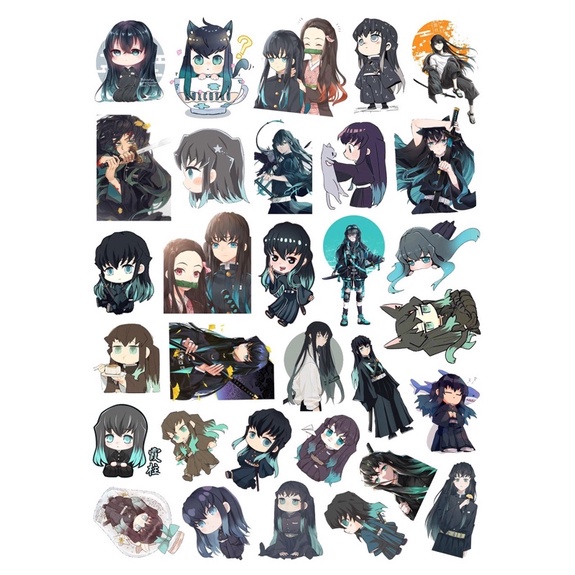 Combo 31 Sticker Tokitou Muichirou kimetsu no yaiba ép lụa decal bóc dán