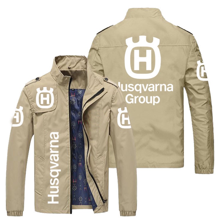 Áo Khoác Bóng Chày Cổ Đứng Phối Khóa Kéo In Logo Xe Hơi Husqvarna Thời Trang Cho Nam