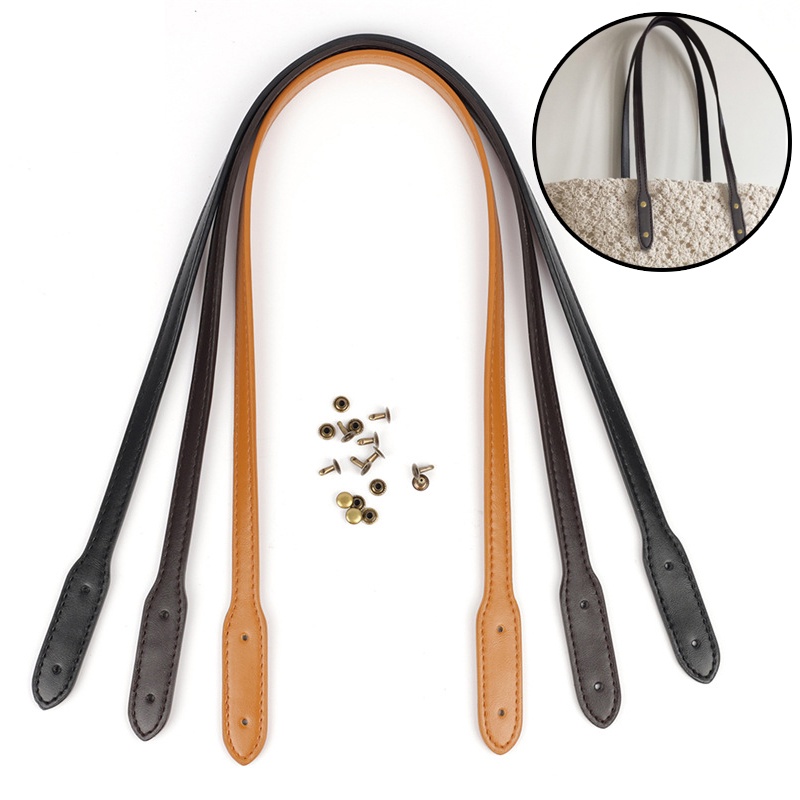 1 Cặp Dây Đeo Túi Xách Bằng Da PU Màu Trơn Đính Đinh Tán DIY