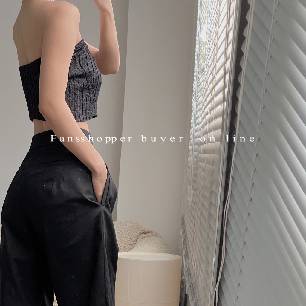 QADCOL Áo Ống Kim Loại Mỏng Màu Đen Thời Trang Cho Nữ