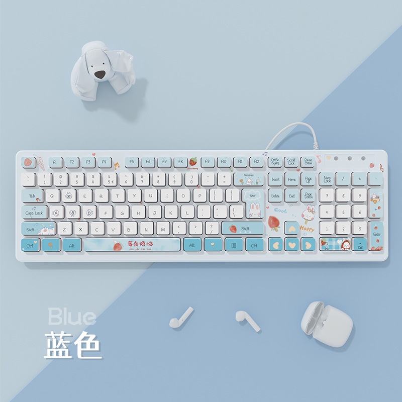 Bàn Phím Dây Không Dây Chơi Game Kawaii Màu Hồng Hoạt Hình Dễ Thương Không Gây Tiếng Ồn Cho Notebook
