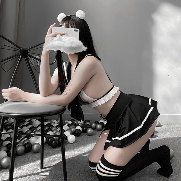 Cosplay học sinh Nhật Bản khoét ngực sexy quyến rũ váy xếp ly nữ sinh hở lưng đen xám đáng yêu BIKI HOUSE N770 - Hỏa Tốc | BigBuy360 - bigbuy360.vn