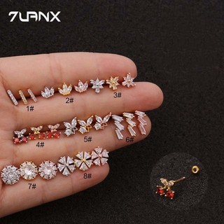 7aunX 1 Khuyên Tai Helix Pinna 20Gauge Bằng Thép Không Gỉ Đính Đá Zircon Hai Mặt