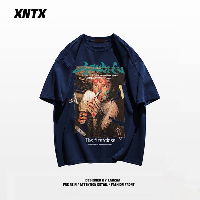 Áo thun cotton ngắn tay phong cách Mỹ retro hiphop đường phố thời trang mùa hè cho nam