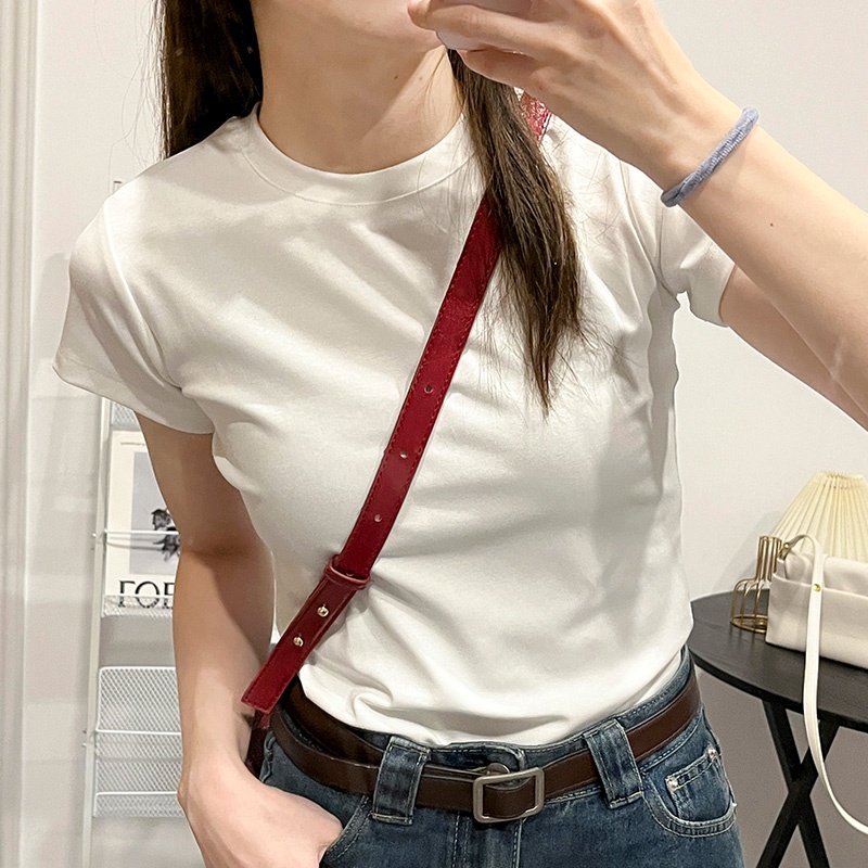 Áo thun SUXI cotton tay ngắn cổ tròn dáng ôm phong cách tối giản thời trang mùa hè cho nữ