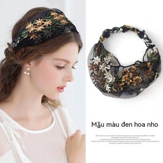 Khăn trùm đầu lưới mỏng thêu họa tiết trắng viền rộng thời trang mùa hè dùng trang trí tóc/ đội đầu/ vòng cài