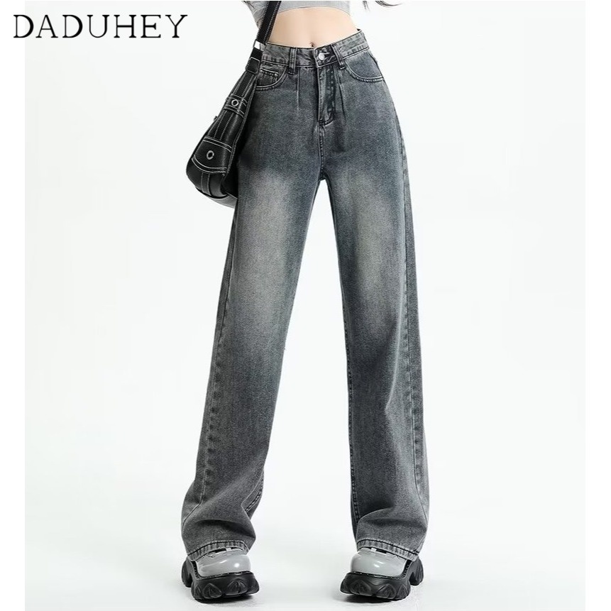 DaDuHey New Korean Version of Ulzzang Washed Gray Jeans WOMEN'S High Waist Wide Leg Pants Large Size Trousers