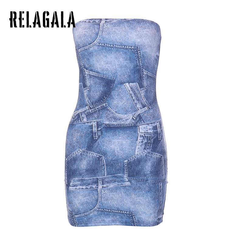 Đầm Denim Dáng Ôm In Họa Tiết Thời Trang Quyến Rũ Cho Nữ 2023