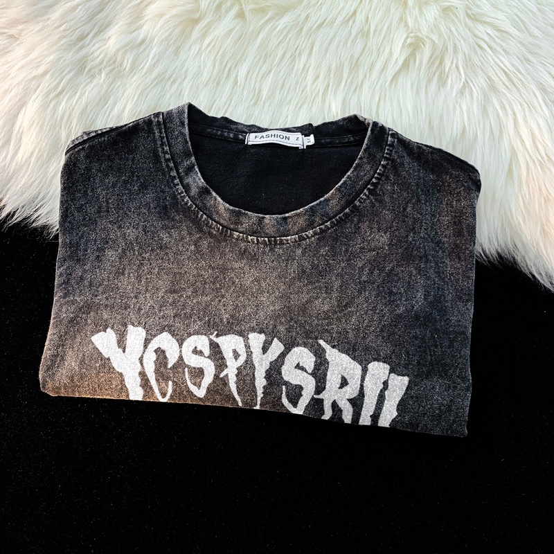 Áo Thun Ngắn Tay Dáng Rộng In Họa Tiết Kiểu Đường Phố Mỹ Cá Tính Cho Nam