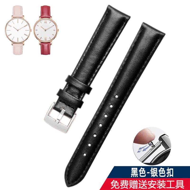 Dây Đeo Đồng Hồ Bằng Da Thật 14mm 16mm 18mm Màu Đỏ / Xanh Dương Cho Nữ