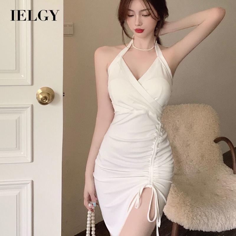 IELGY   Đầm Hai Dây Cổ Chữ v Xẻ Tà Ôm Dáng Thời Trang Cho Nữ