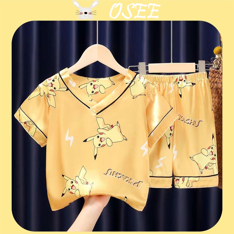 Bộ Đồ Ngủ Tay Ngắn Cổ Chữ V Vải Lụa Lạnh Mỏng In Hình mickey / Cậu Bé Bút Chì / Cậu Bé Bút Chì / Ultraman Thời Trang Mùa Hè Cho Bé Trai