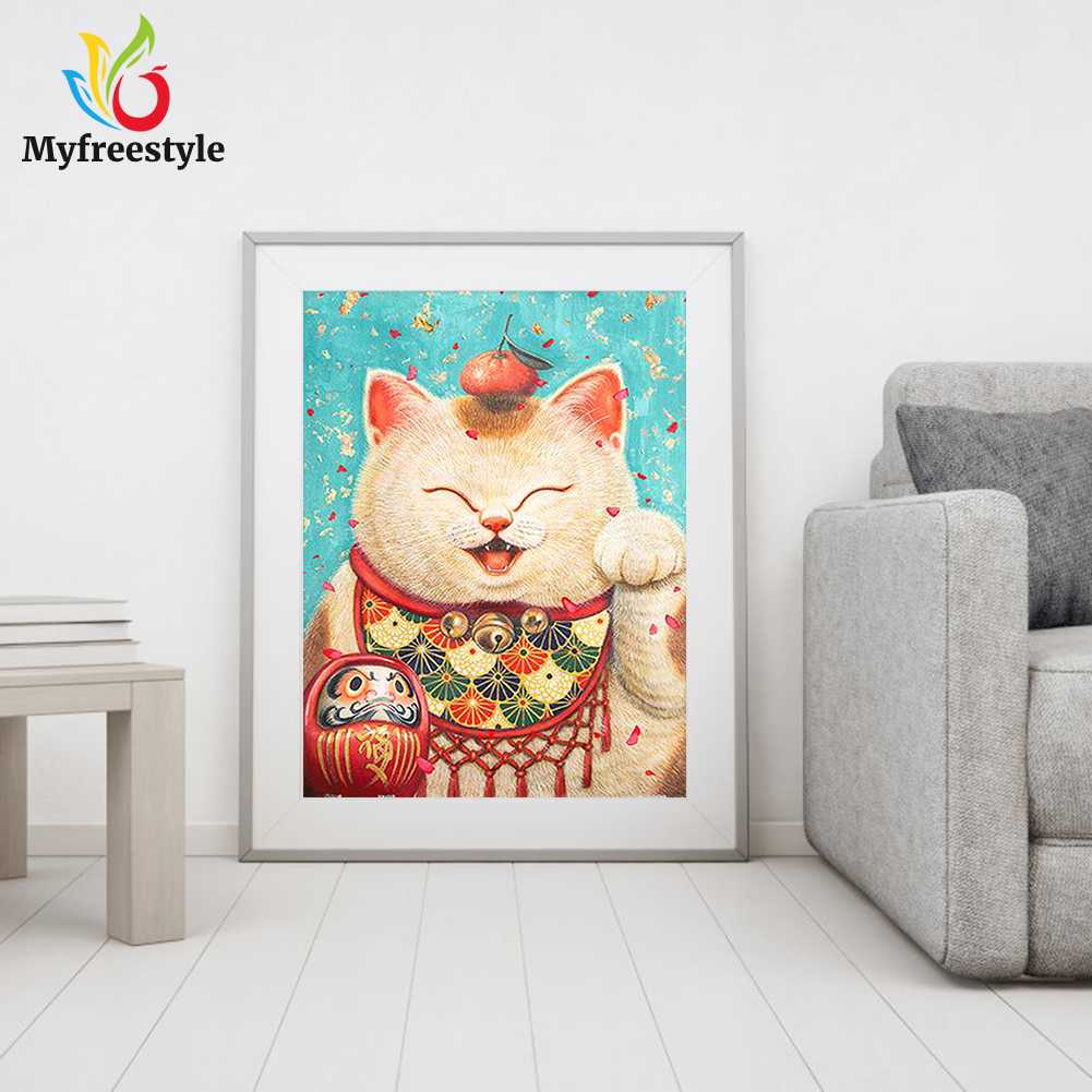 30x40cm Tranh Đính Đá Kim Cương Toàn Bộ 5D Diy Hình Vẽ Mèo May Mắn