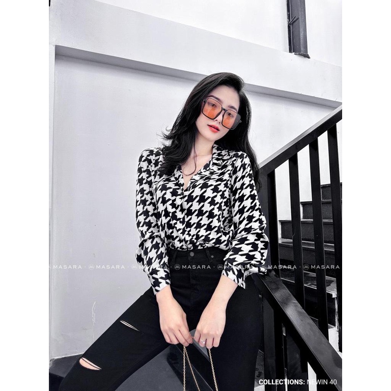 ÁO SƠ MI LỤA HOA TIẾT NANH SÓI