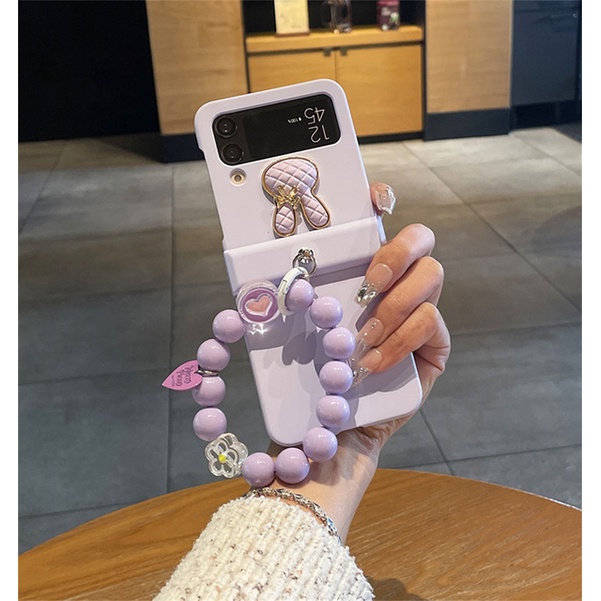 Ốp Điện Thoại Hình Thỏ 3D Màu Trơn Có Vòng Đỡ Cho Samsung Galaxy Z Flip 3 4 5G Z Flip3 Flip4 Zflip3 Zflip4