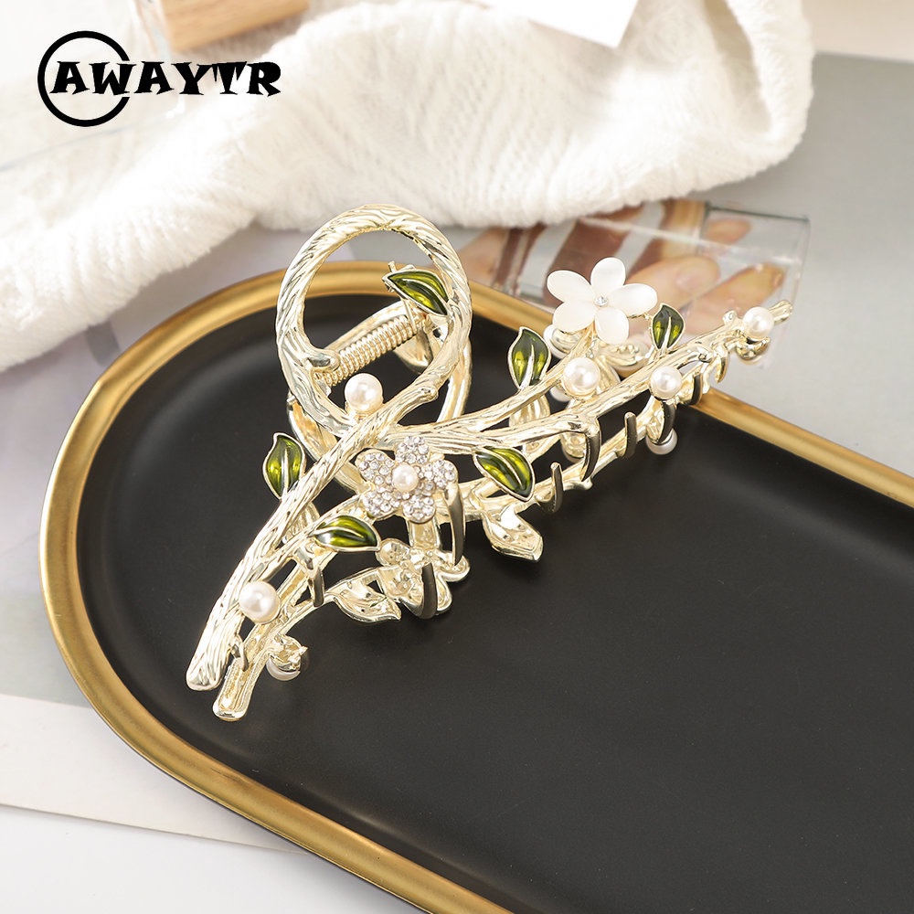 Kẹp tóc hình hoa đính đá mặt trăng 13.5cm xinh xắn cho nữ