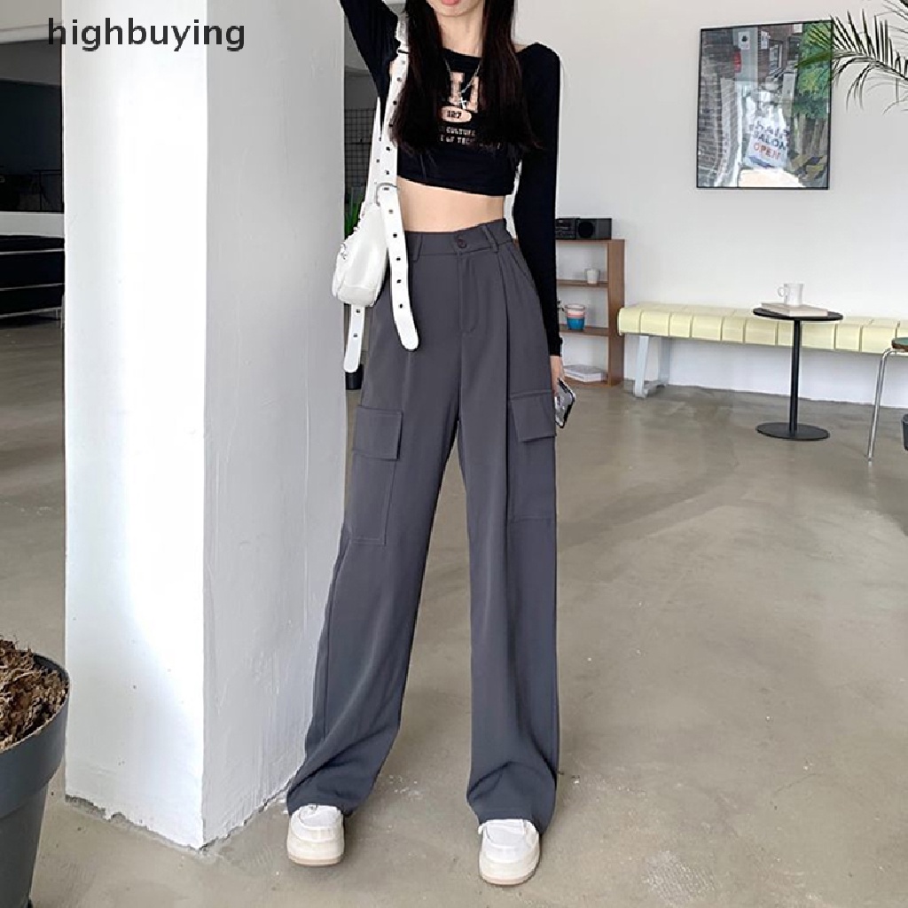 Quần ống rộng Màu Trơn Lưng Cao Thời Trang Đường Phố Cho Cặp Đôi