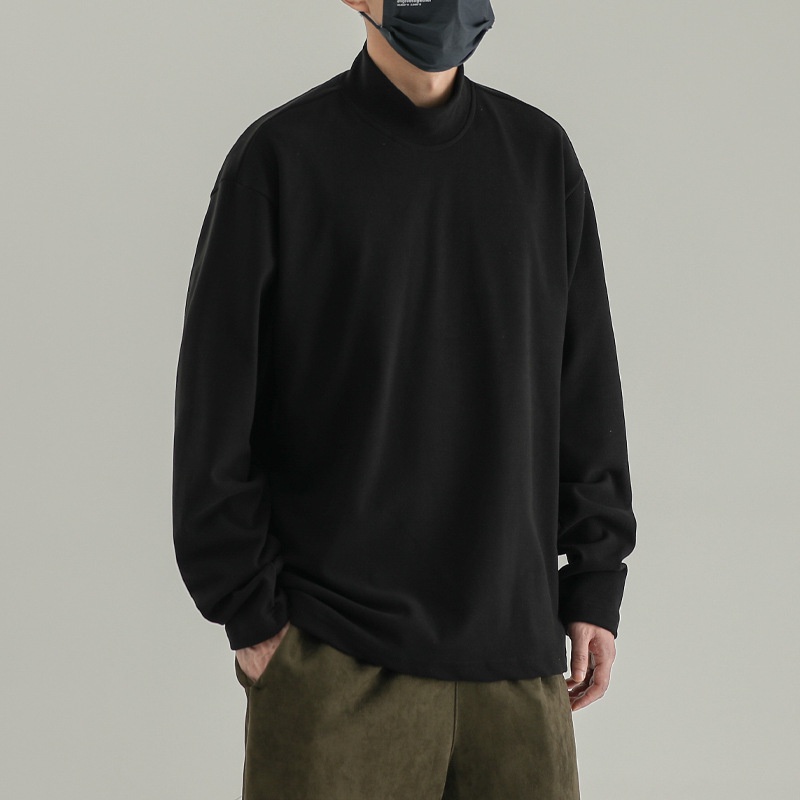 Áo Thun Dài Tay Cổ Lọ Hai Mặt Màu Trơn Thời Trang Thu Đông Cho Nam