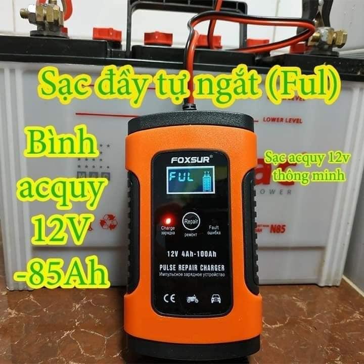 Sạc bình ắc quy ô tô xe máy 12V 4Ah - 100Ah FOXSUR tự ngắt khi đầy phục hồi ắc quy bằng khử sunfat -