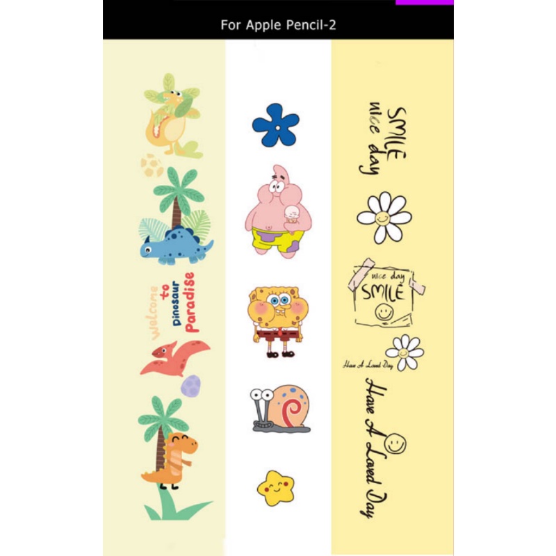 Bộ 3 Miếng Dán Hoạt Hình Chống Trầy Kèm 1 Ngòi Thay Thế Cho Bút Cảm Ứng Ipad Pencil 2 Ốp