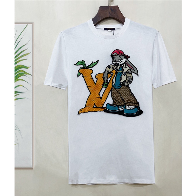 Áo Thun cotton Tay Ngắn Cổ Tròn Thêu Họa Tiết Hoạt Hình Cho Nam Size S-4XL L0uis Vu1tt
