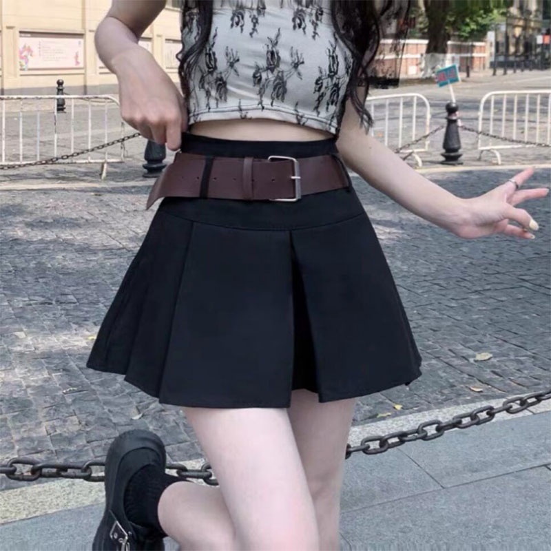 Chân Váy Chữ A Lưng Cao Màu Nâu Phong Cách Retro Mỹ