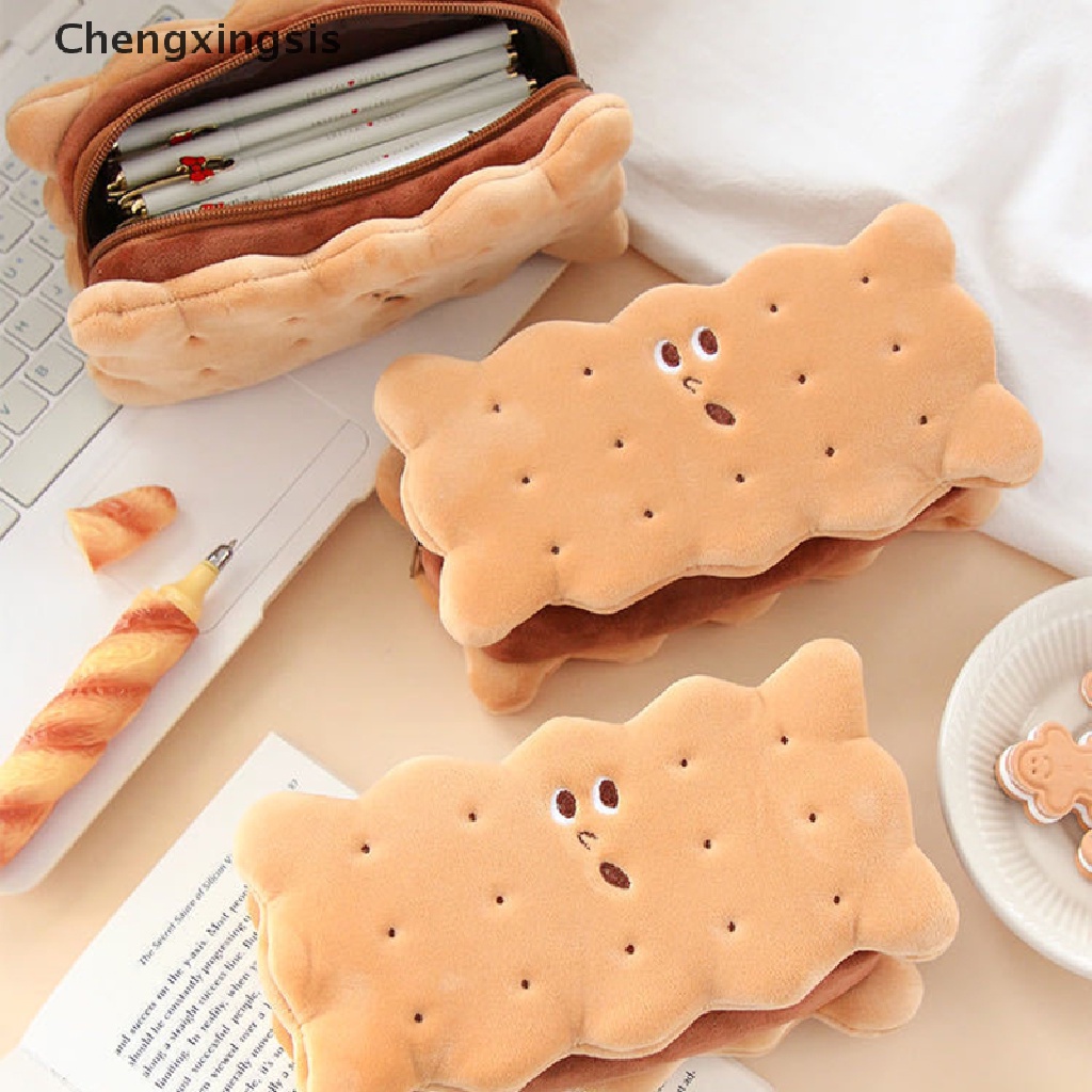 1x Túi Đựng Bút Hình Bánh Quy Bằng Lông Nhung Sức Chứa Lớn