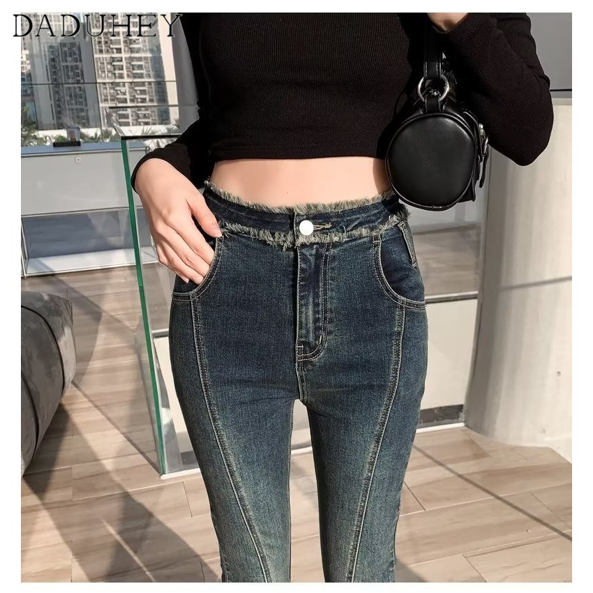 DaDuHey New Korean Style Fashion High Waist WOMEN'S Flared Pants Retro Jeans Loose plus Size Wide Leg Pants