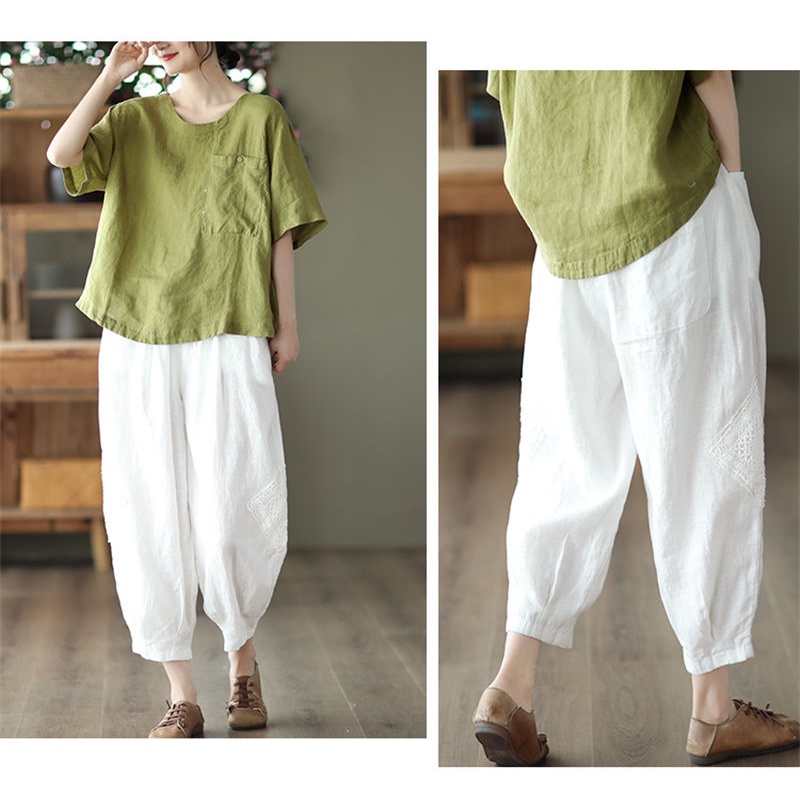 Ice cotton linen heavy hooked lantern pants harem pants women's pants clearance to pick up the original Japanese foreign trade single cotton linen large size loose thin