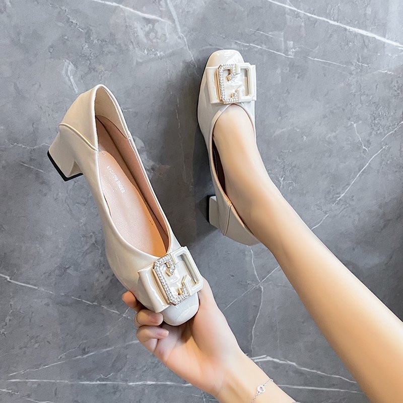 Giày big size nữ cao gót 5cm size 40 41 42 43 gót vuông mũi vuông